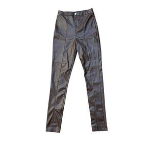 Faux Leather Saddle Brown Highrise Split Hem Leggings Pants (Medium)